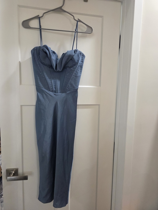 House of CB Dresses & Skirts - House of CB Dusty Blue Satin Midi Dress